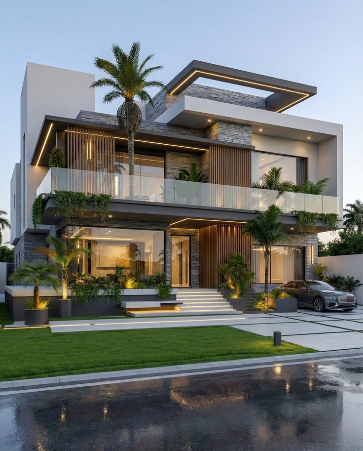 evening vibes done right 🌑 #exteriordesign #homeinspiration #mansion #realestate #fblifestyle